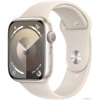Apple Watch Series 9 45 мм (алюминиевый корпус, звездный свет/звездный свет, спортивный силиконовый ремешок S/M)